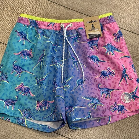 Chubbies The Dino Delights Swim Trunks 5.5" Mens Small Beachy Colorful New - Picture 1 of 5